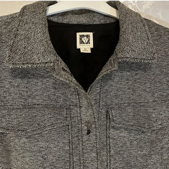 WMN 12 Anne Klein Tweed Lined Jacket Blazer Button Front Black/Gray nwot - Picture 11 of 13